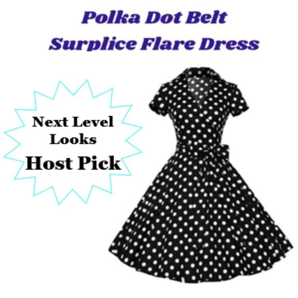 Dresses & Skirts - Polka Dot Belt Surplice Flare Dress NWOT